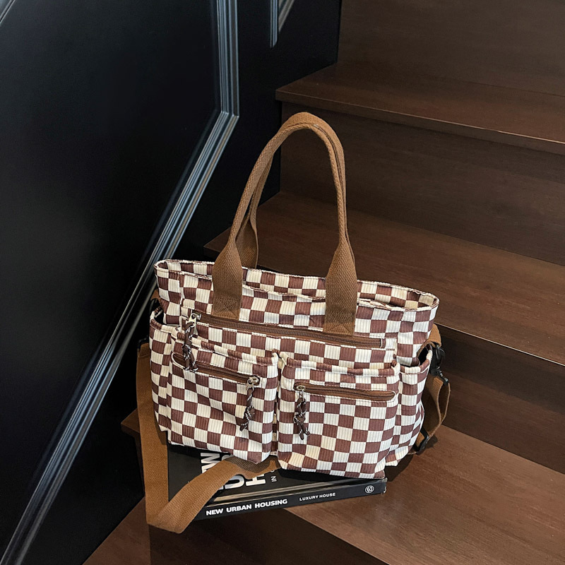 Cross-Border New Checkerboard Tote Bag Women's Large Capacity Casual Versatile Shoulder Crossbody Handbag Student Commuter Bag