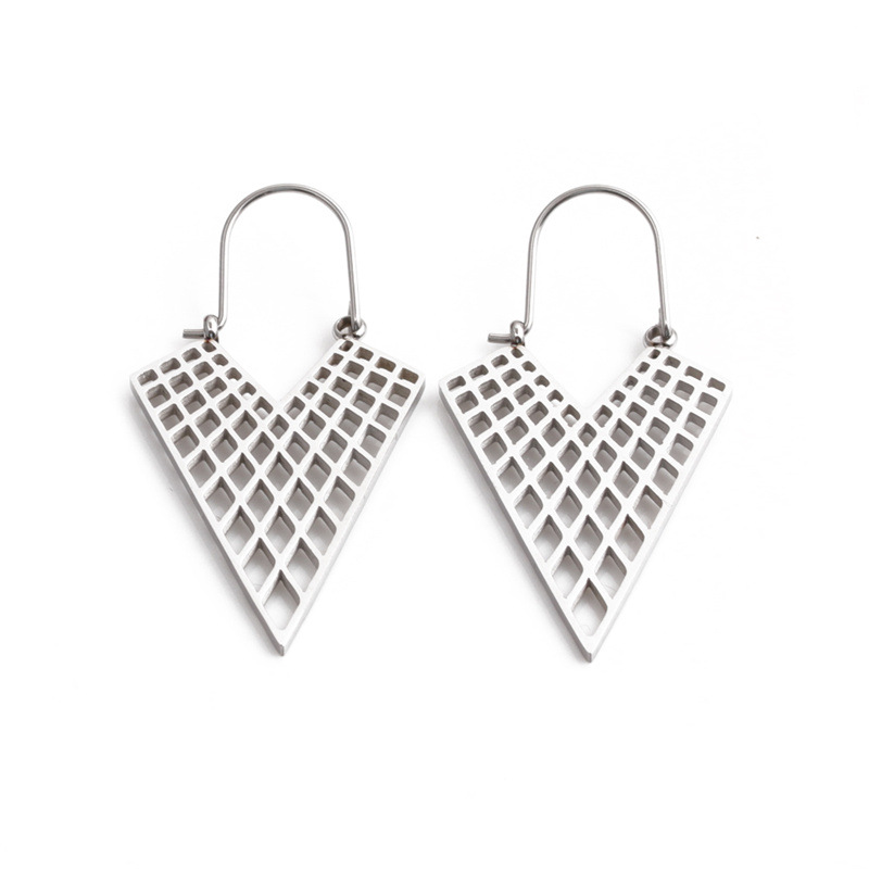 Pendientes De Malla Hueca De Acero Inoxidable Simples De Moda display picture 6