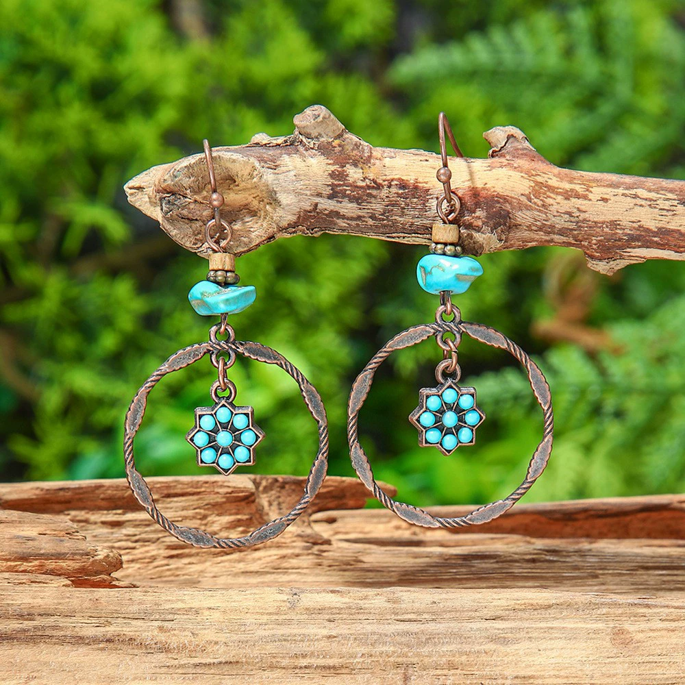 Woven Turquoise Boho Earrings, Handmade Tassel Drop, Lightweight 11.4 cm