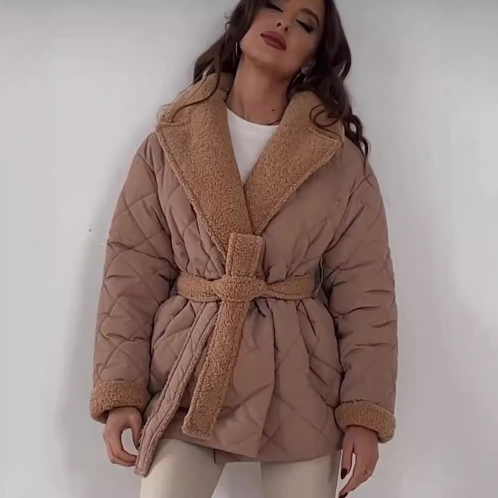 Women's clothing fashion all match design waist tie coat women_voghion.com