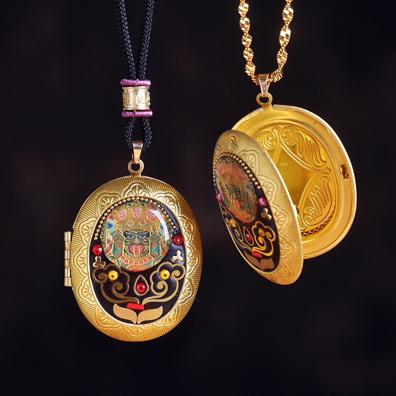 扎基拉姆嘎乌盒手工铜藏式可开合空心吊坠项链唐卡财神项坠护身符