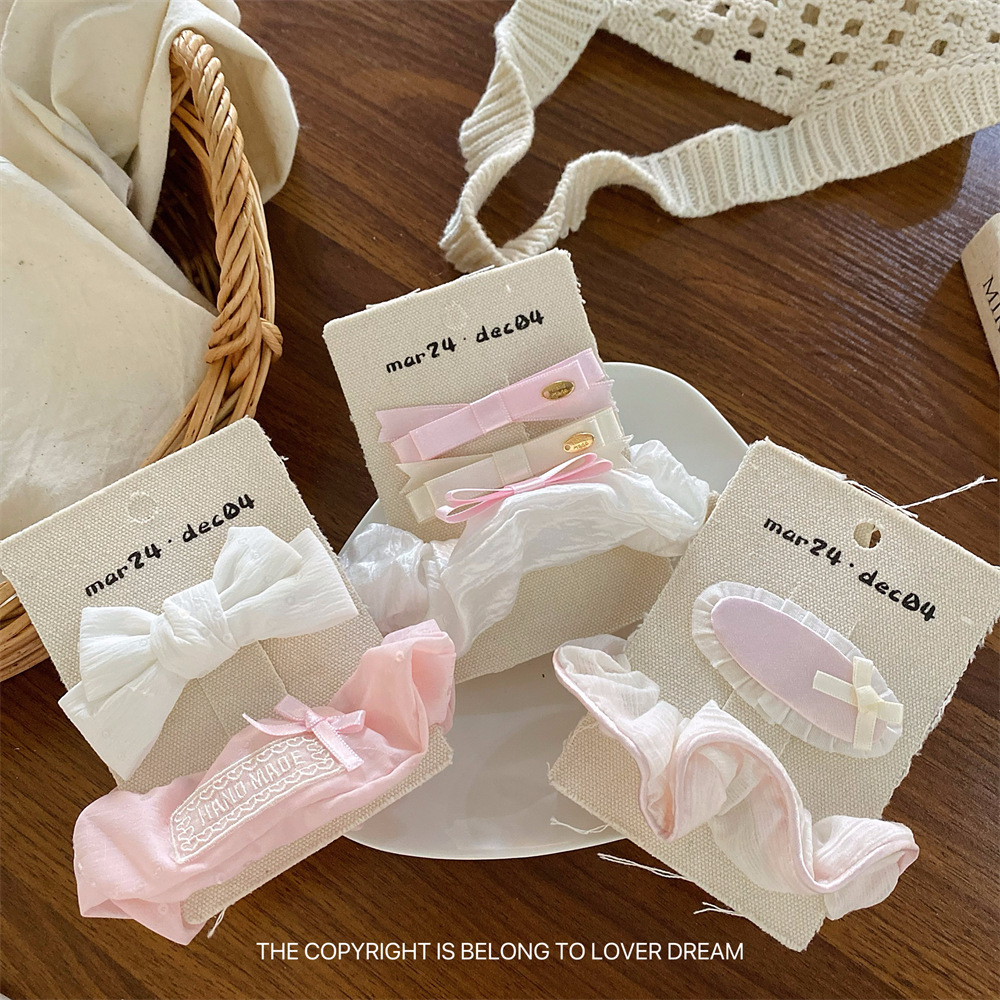 韩国新款粉色系字母蝴蝶结发夹套装 甜美可爱少女刘海夹头绳发饰