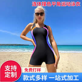 新款外贸亚马孙连体撞色泳衣平角运动休闲美背款泳装跨境爆款服装