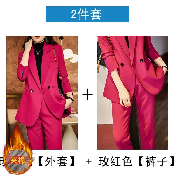 Red quilted classic suit jacket, trousers