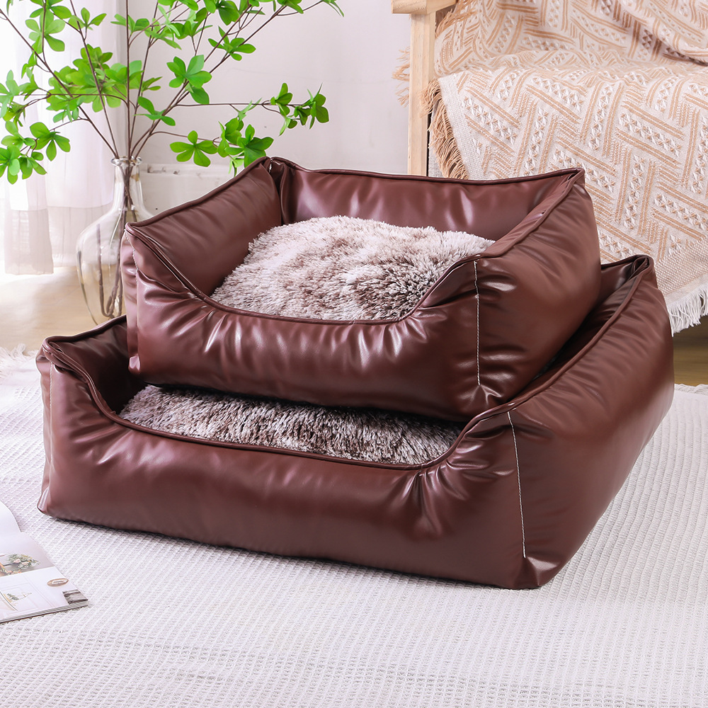 仿皮方形狗窝内胆毛绒面料睡眠宠物窝厂家直销保暖舒适窝