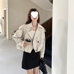 米白色工装风衣外套女春秋2025新款休闲韩系设计短款小个子