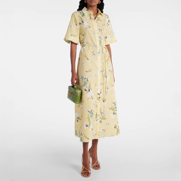 2025年新款欧美时尚杂志亚马逊独立站同款花瓣印花女款系带连衣裙