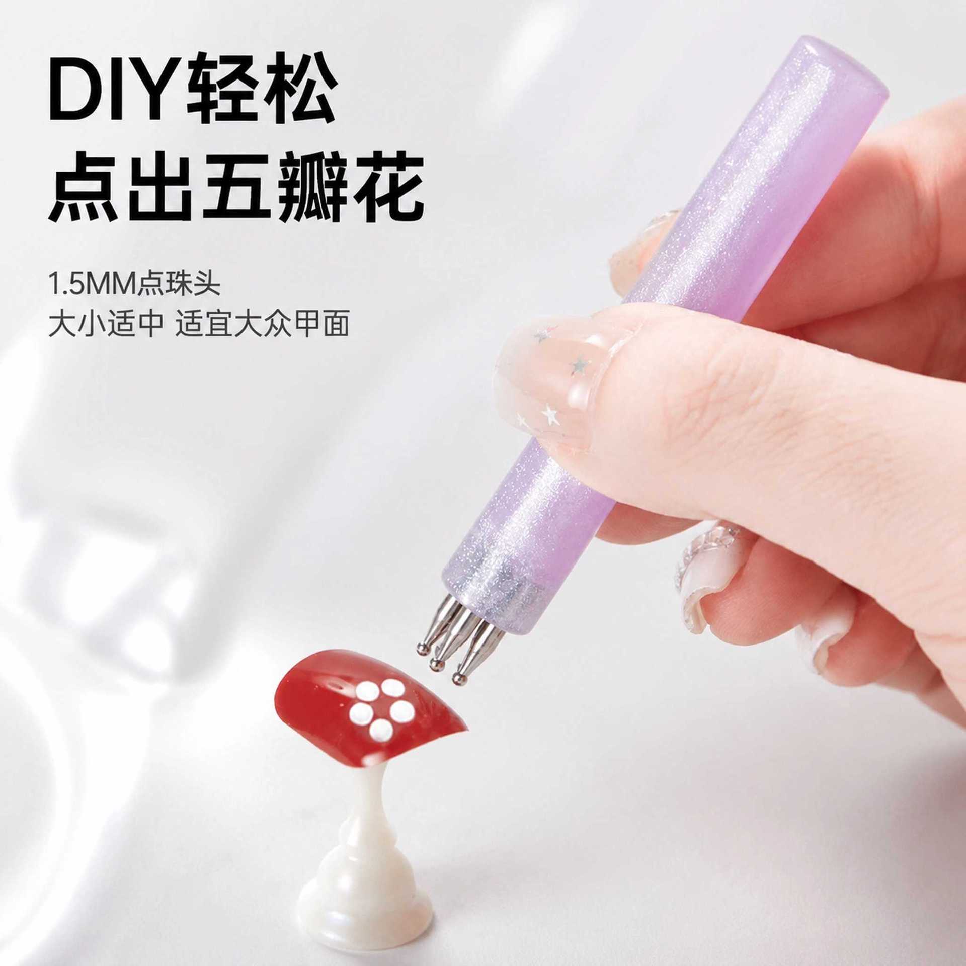 Five-Bead Dotting Pen Nail Art Tool DIY Petal Pattern One-Step Design Stainless Steel Needle Acrylic Handle Multi-Color