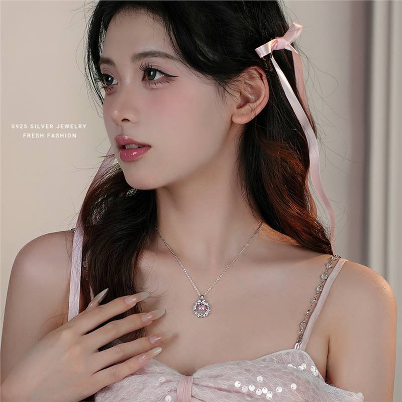 Schmetterlingsknotenkranz-Halskette für Damen, reines Silber, leicht, luxuriös, vielseitig, Feenstil, Liebe, Zirkon, dynamisches Schlüsselbein_voghion.com