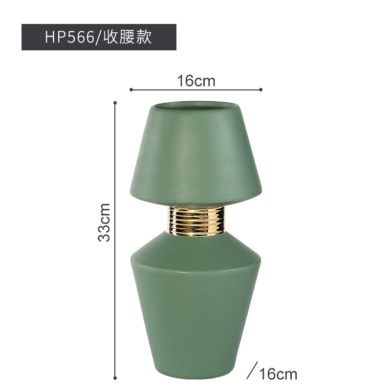Luz moderna de lujo Esmeralda oro binaural cerámica florero hogar modelo habitación decoración suave pasillo Decoración