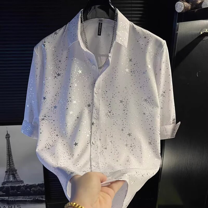 Japanese-Style Minimalist Vibe Summer New Trendy Casual Artistic Trendy Starry Sky Shirt Men's Stylish Versatile Shirt