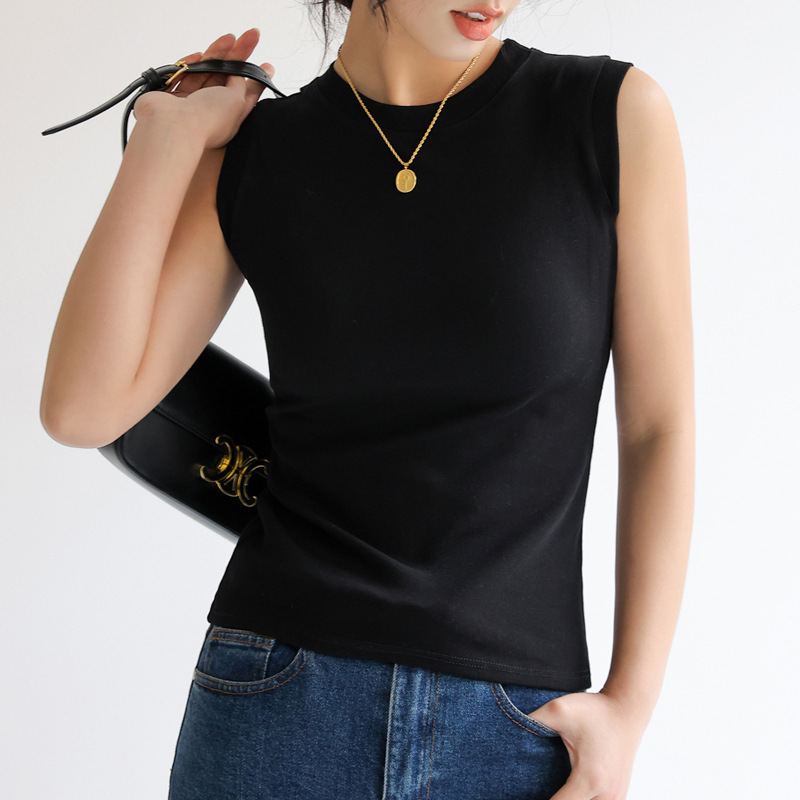 Carefully Selected Round Neck Solid Color Versatile Casual Camisole Women's New Summer Inner Layering Sleeveless Breast-Covering Top