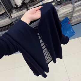 韩系减龄撞色条纹拼接假两件针织衫女春季大码胖MM显瘦遮肚子上衣
