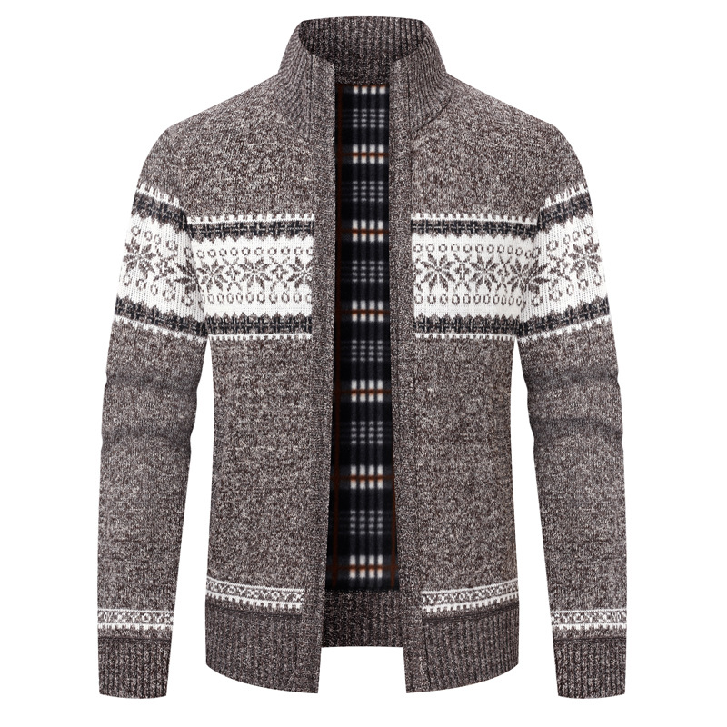 Comercio exterior ropa de hombre encapuchada de invierno más vello engrosado suéter de manga larga cuadrilátero juvenil coreano cardigán de hombre camisa de punto