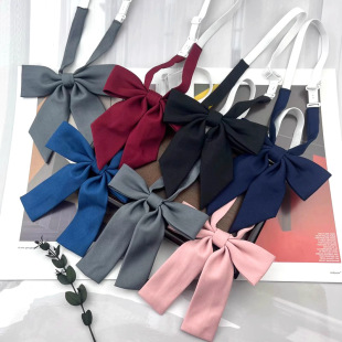 Jk Bow Tie Female Pure Color Japanese Style Style Small Long Handle Boxer Student Feather Root Collar Flower Bow Preppy Style Bachelor Uniform