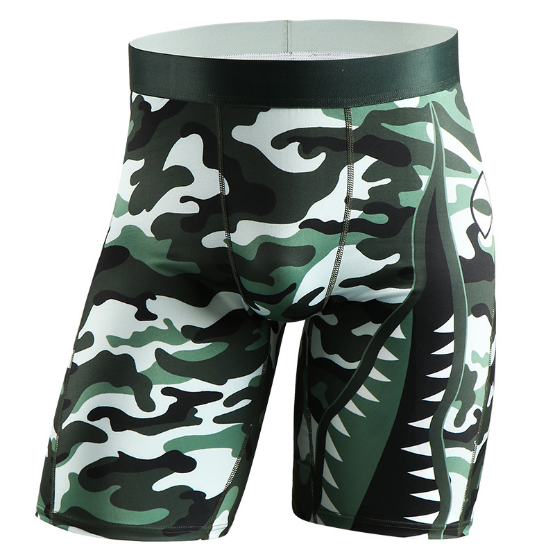 Cross-border European and American Men's Underwear Sports Men's Boxers Long Printed Running Tight Anti-wear Leg Shorts 1308