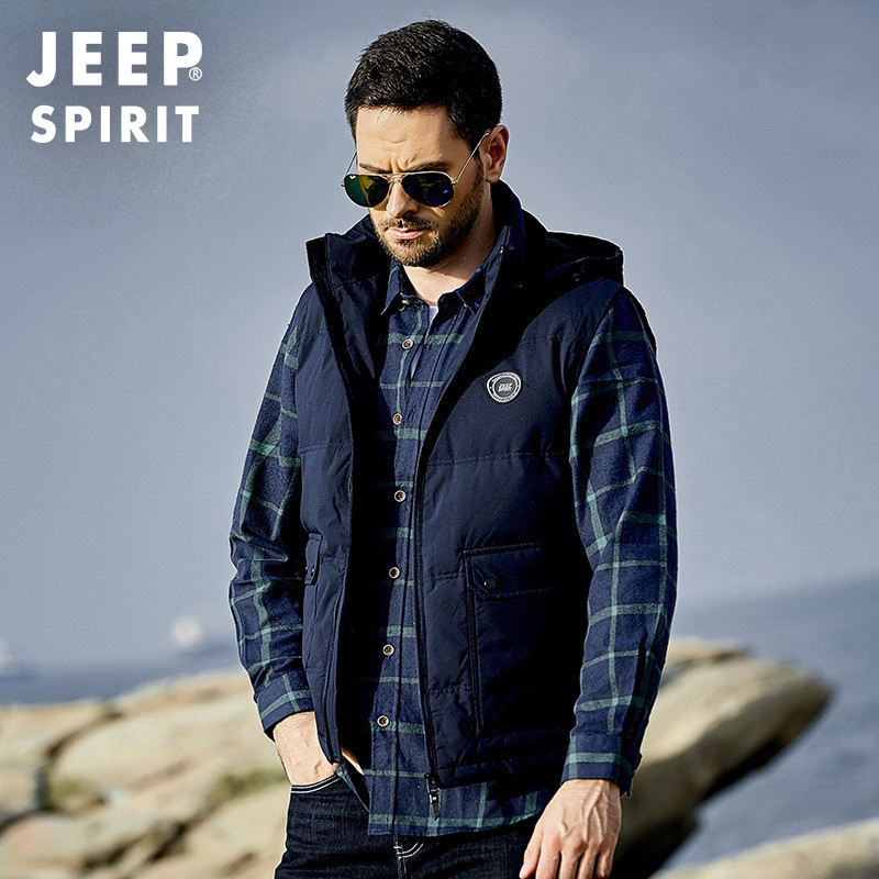 JEEP 지프 2025 신상 패션 캐주얼 따뜻한 다운 민소매 조끼 다운 베스트 남성용 2135