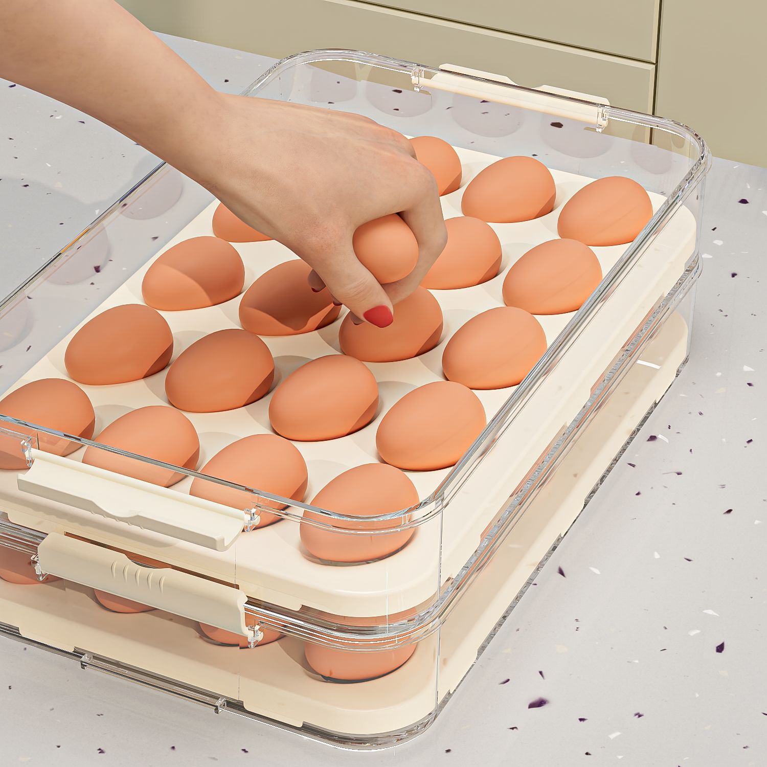 Refrigerador a prueba de polvo caja de almacenamiento de rejilla dividida de plástico cocina caja de conservación sellada para el hogar caja de almacenamiento de huevos portátil de grado alimenticio