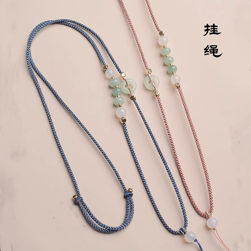 高档手工平安扣编绳玉坠翡翠和田玉吊坠挂绳挂脖玉佛项链绳可调节