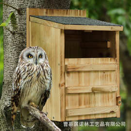 跨境木质猫头鹰窝户外悬挂鸟窝喂食器实木鸟房子繁殖箱蜂鸟窝鸟巢