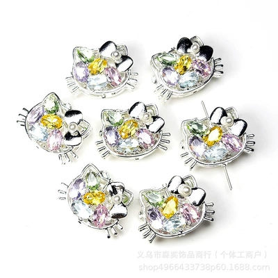 Yi Jewelry Double-Sided Zircon-Inlaid Kt: Zərgərlik ara hissələri - silver-background-colored-zirconium-double-sided-zirconia-through-hole-kt-cat-head