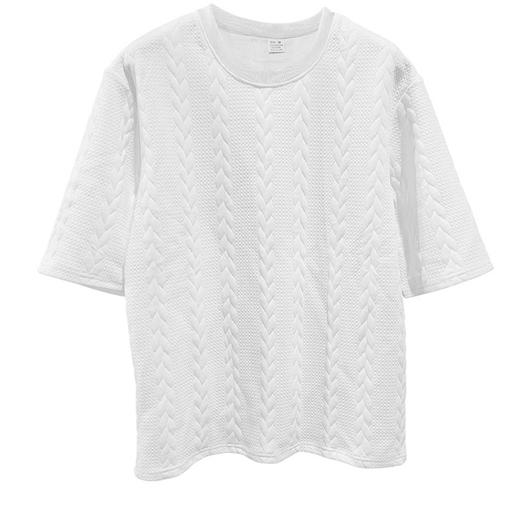 Men's Jacquard Knit Short Sleeve Tee And Shorts Set Solid Color Casual Summer Sport Outfit_viptrois.com