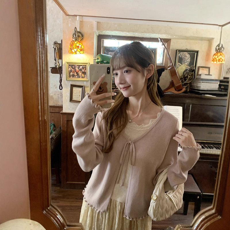 甜美风慵懒感假两件针织衫女2025秋新款时尚百搭设计感上衣A6542|undefined
