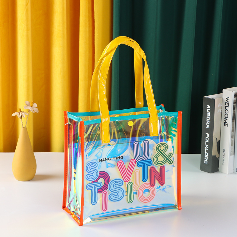 Jelly Plastic Packaging Ins Gift Souvenir Packaging Bag Colorful Hand-Held Gift Transparent Pvc Laser Hand Bag