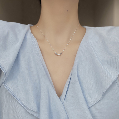 Korean ins light luxury 925 sterling silver multiple small round bead necklace women's niche cold style versatile wheel bead clavicle chain