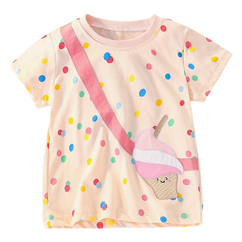 Malwee niñas verano nueva camiseta niños europeos y americanos cuello redondo manga corta estilo occidental impreso niños top