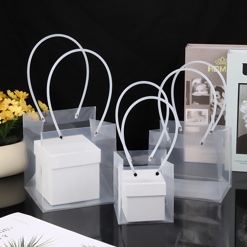 现货批发PP透明方形塑料手提袋 高级感礼品蛋糕鲜花盆栽节日包装