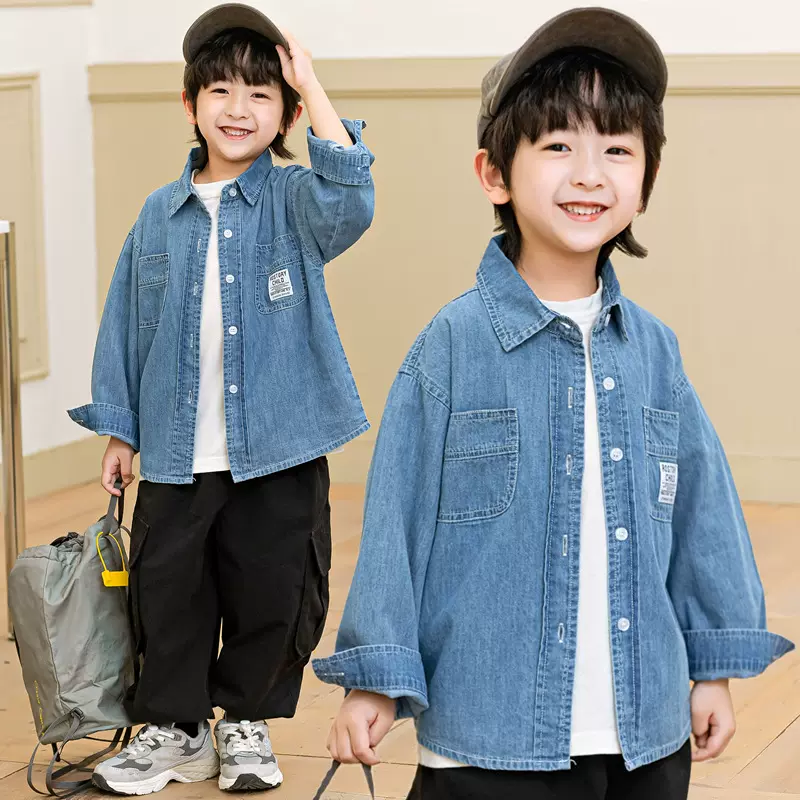 纯棉男宝宝牛仔衬衫春夏秋季新款儿童翻领衬衣百搭韩版男童上衣