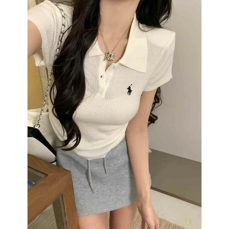 夏季新款韩版时尚百搭翻领短袖针织衫女修身显瘦辣妹上衣潮ins潮|undefined