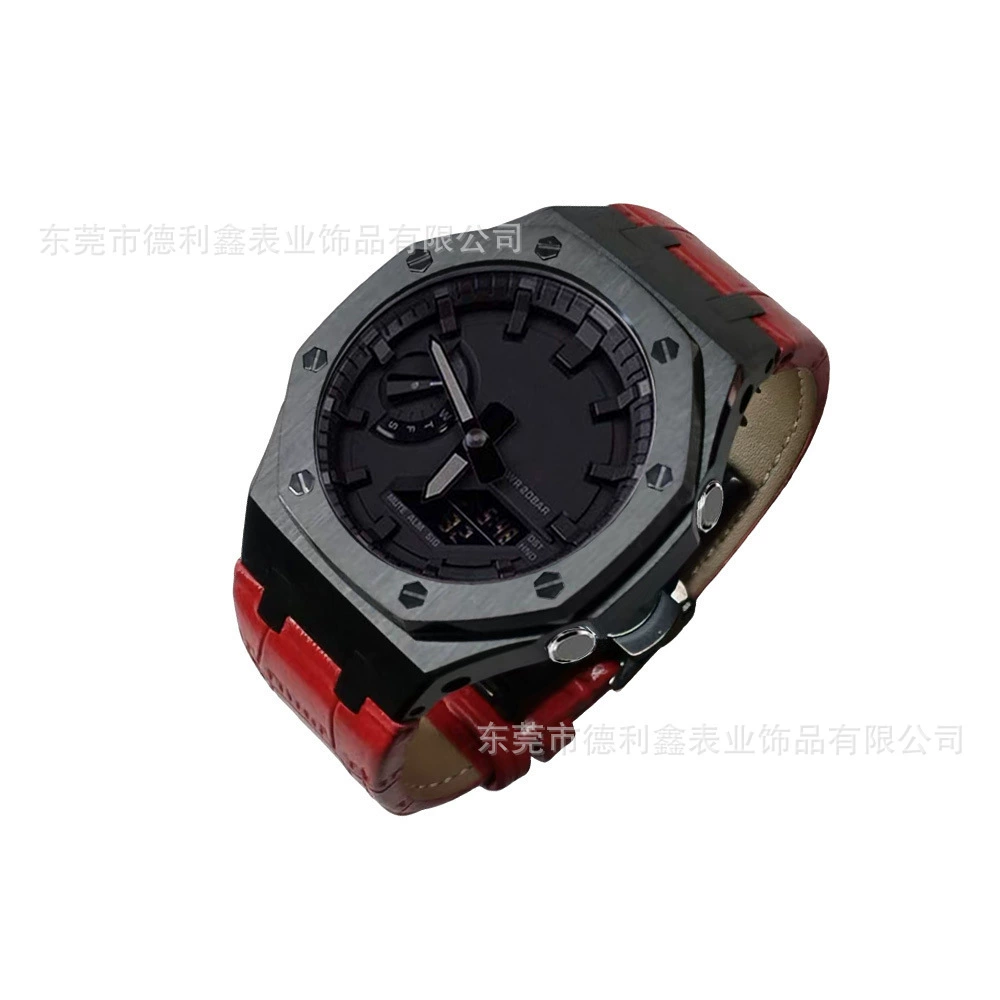 Подходит для Casio GA2100 чехол кожаный ремешок, AP модифицированная фермерская дубовая октагональная первая кожа, устойчив к загрязнениям и не прилипает к пыли