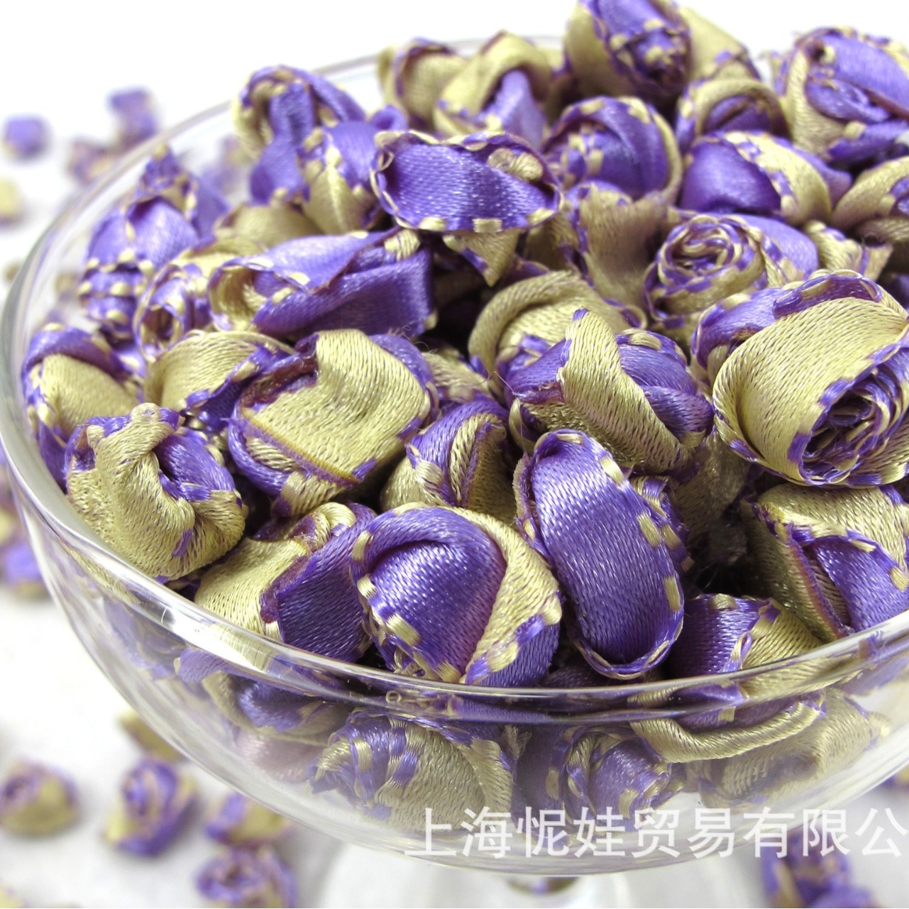 【手工花】12mmDIY饰品配件|手工材料| 色丁包心花发饰|批发 缎带