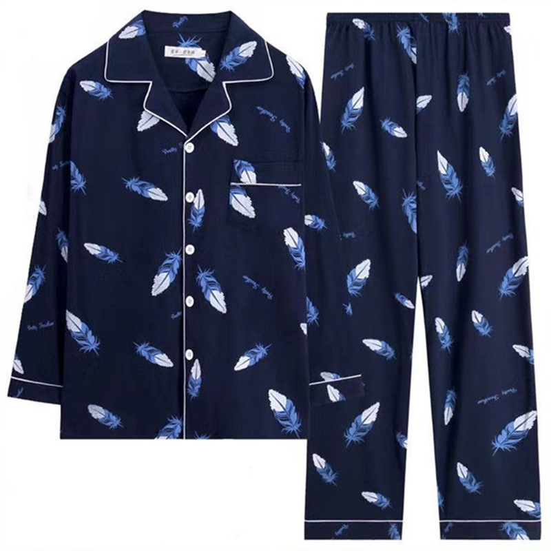 Pijamas de algodón masculinos primavera y otoño delgados pantalones de manga larga, jóvenes de mediana edad y ancianos, cardigans casuales, set de ropa para el hogar, cuatro temporadas