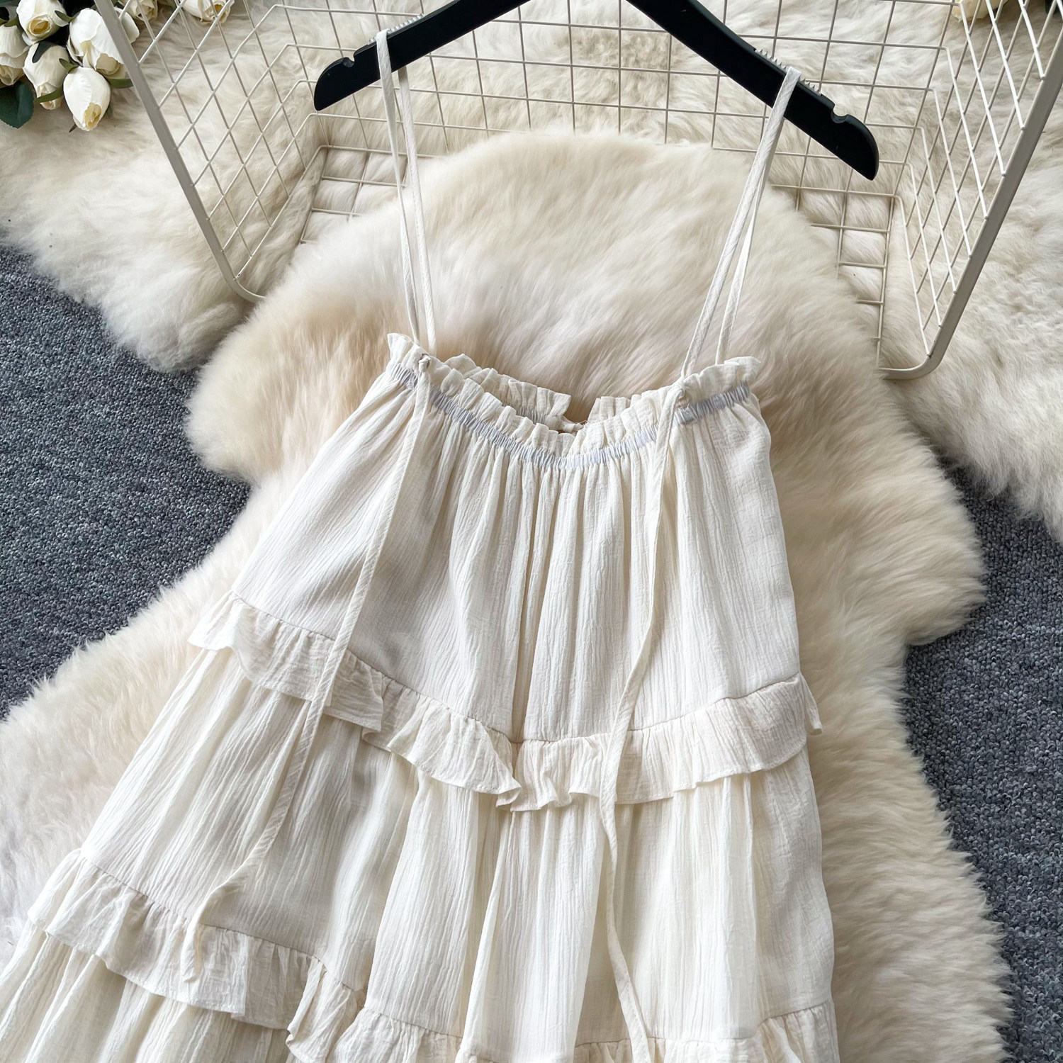 Women's French Style Sleeveless Dress Summer Korean Ruffled Tiered Skirt Slimming Elegant Long Dress Vacation Inspired_ecoleips.com