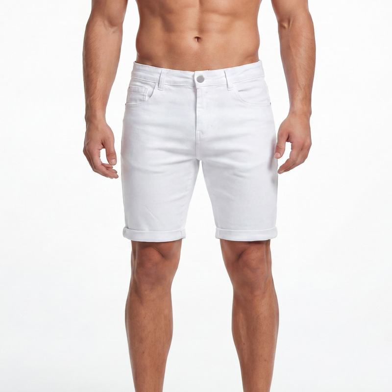 Cross-Border In-Stock European and American Men's Elastic Denim Skinny White Shorts Summer Denim Knee-Length Shorts Amazon Temu Cross-Border In-Stock European and American Men's Elastic Denim Skinny White Shorts Summer Denim Knee-Length Shorts Amazon Temu