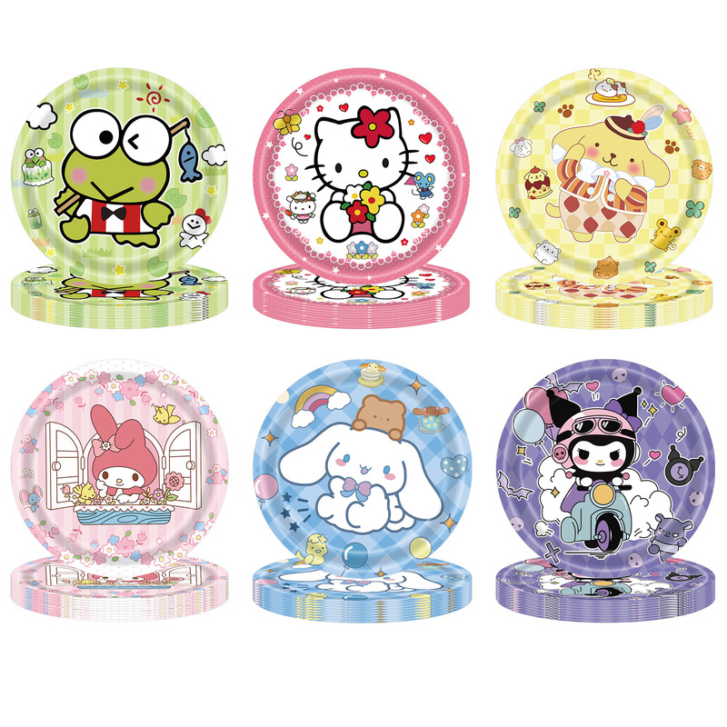 New Cartoon Sanrio 7inch Paper Plate Hello Kitty Party Supplies Jade Dog Disposable Tableware Set Wholesale