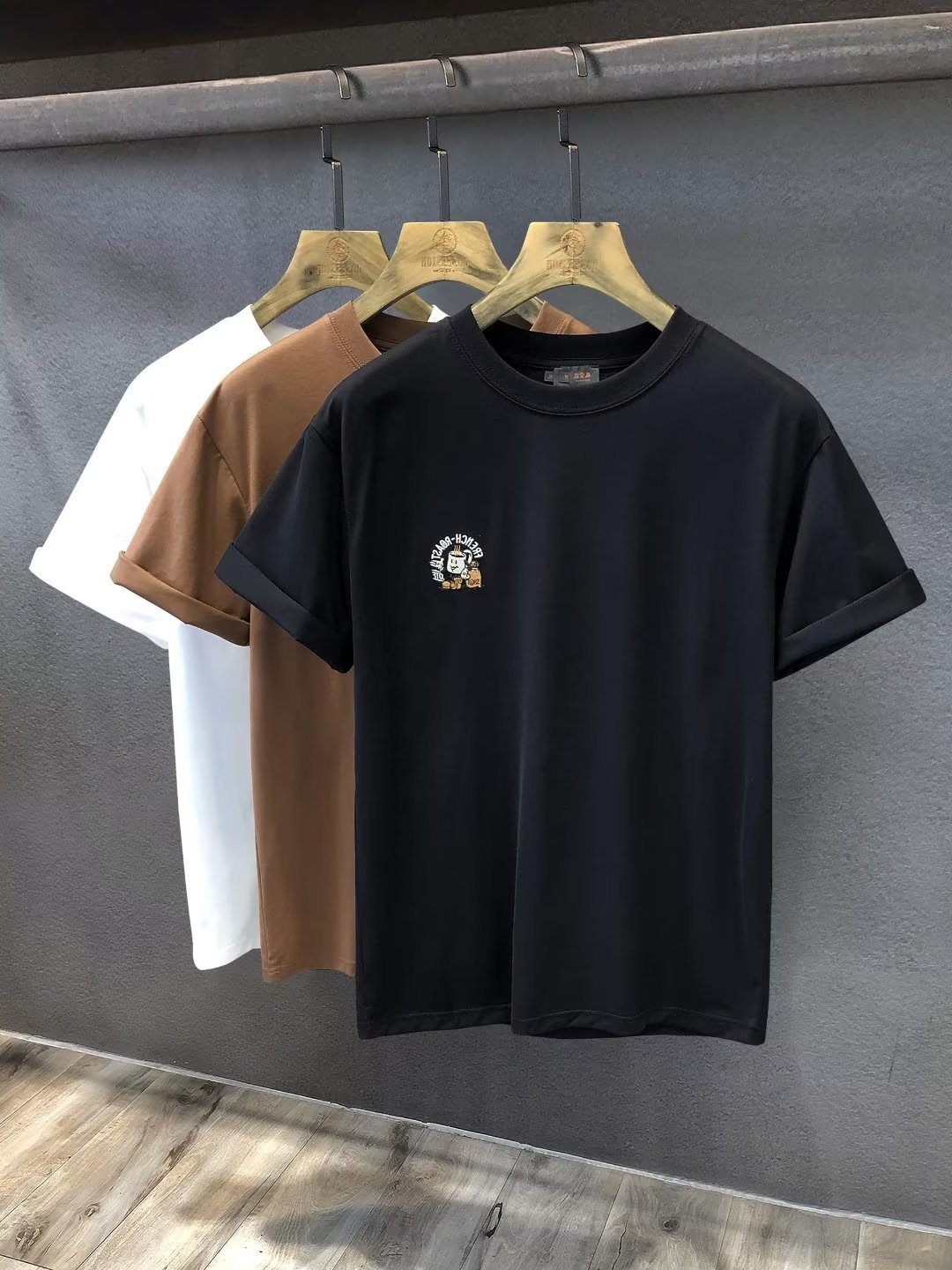 American latte coffee cup embroidery trdy brand round neck white short m's summer half sleeved T-shirt clothes for_voghion.com