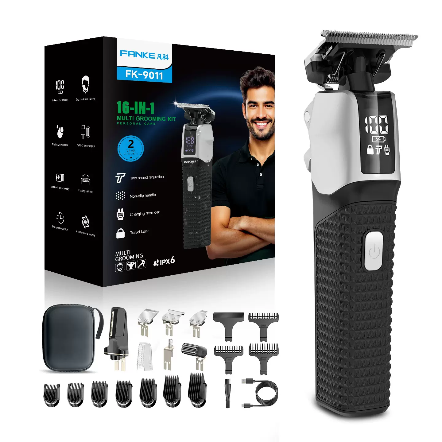 跨境源头理发器电推剪套装全身水洗多功能油头推子家用剃头神器