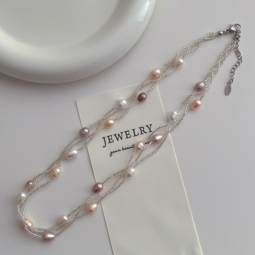 Elegant Streetwear Korean Style Geometric Alloy Freshwater Pearl Women's Layered Necklaces display picture 5