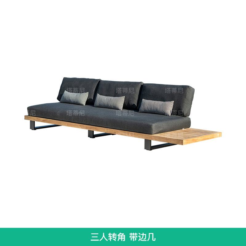 Sofá de exterior para patio, villa, B&B, hotel, muebles de madera maciza para terraza, jardín, resistente a la lluvia, protección solar, anticorrosión, madera de teca