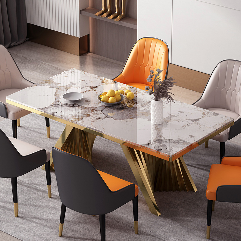 Light Luxury Slate Dining Table Italian Normcore Modern Simple Home Small Apartment 4 People 6 People Living Room Dining Table and Chair Combination