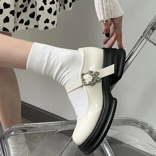 Flats Spring and Summer New Style Preppy Style Mary Jane Black Leather Shoes Bright Leather Student Jk Uniform Shoes for Women