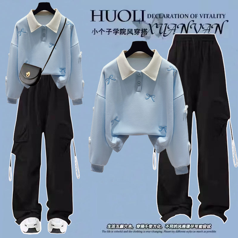 POLO collar sweater girl college style spring and autumn 2025 new junior high school Senior high school students sweet foreign style two-piece set