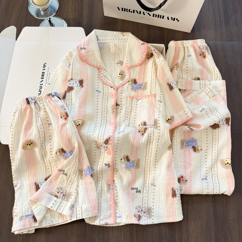 Al por mayor transfronterizo dulce pijama de color estrella de primavera y otoño de algodón nublado adorable niña puede usar ropa de hogar