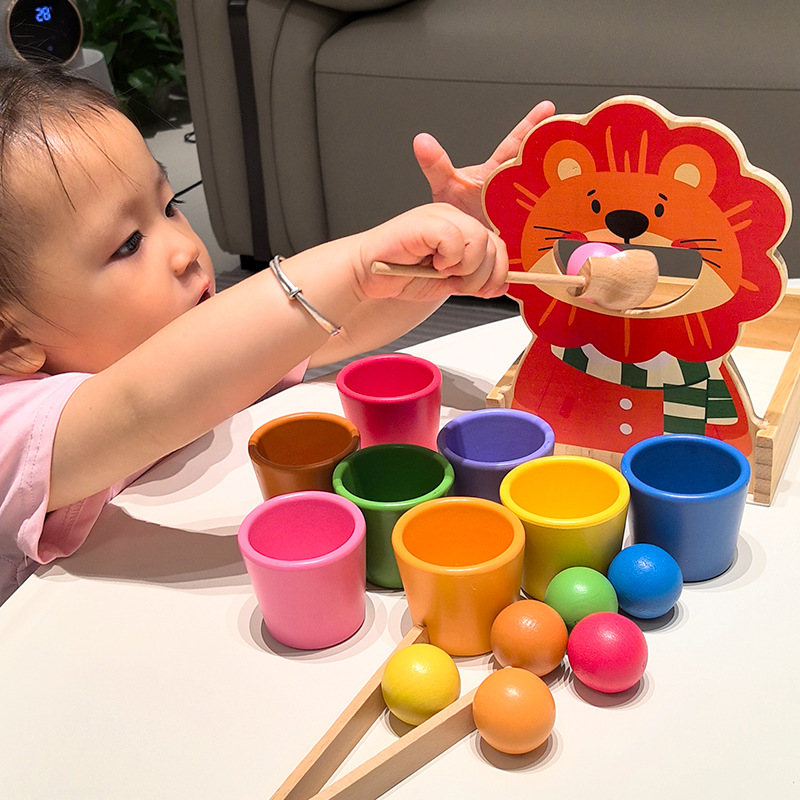 Mont 's Early Childhood Juguetes de rompecabezas Cognitivo de color emparejamiento Clasificación de ayudas didácticas para bebés Reconocimiento de entrenamiento perlas arco iris
