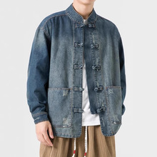 牛仔夹克外套男秋冬季中国风男装古风宽松大码青年中山装中式唐装