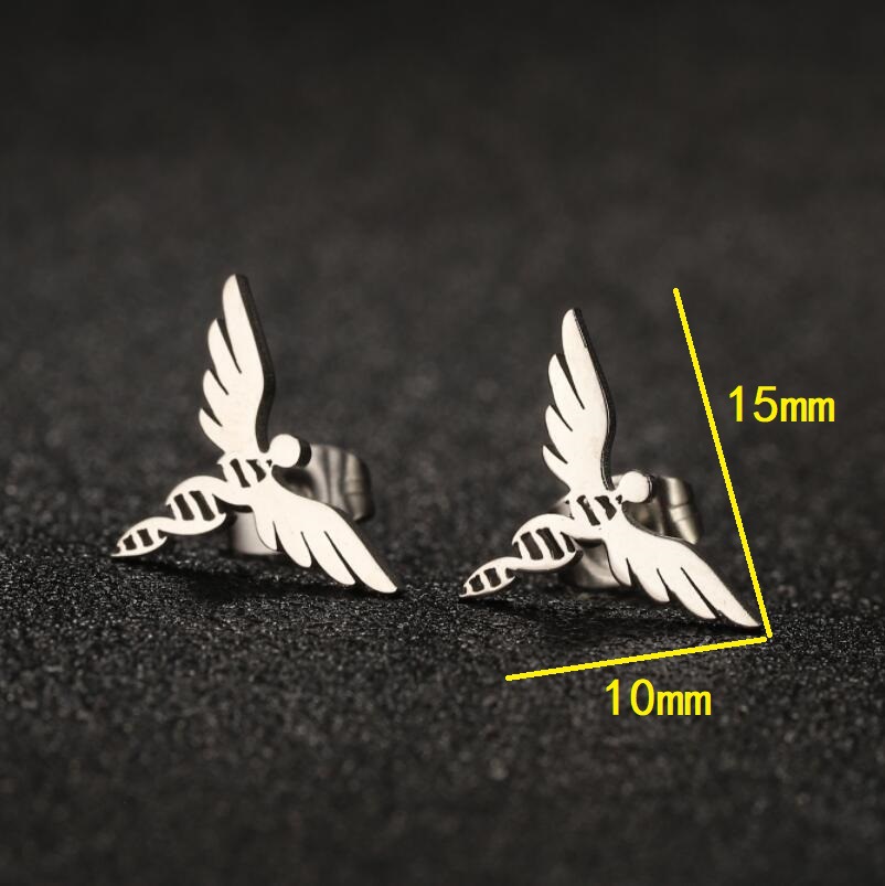 316 Stainless Steel Ear Needle Material 18K Gold, Real Gold Plated Plating Material PVD Coated 18K Gold Real Gold Plated Wings 304 Stainless Steel Retro Waterproof Non Tarnish Ear Studs